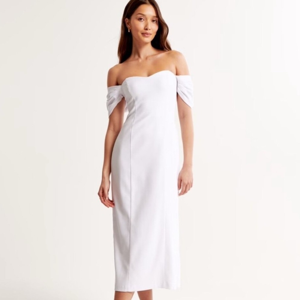 White Clean Off-Shoulder Midi Dress
